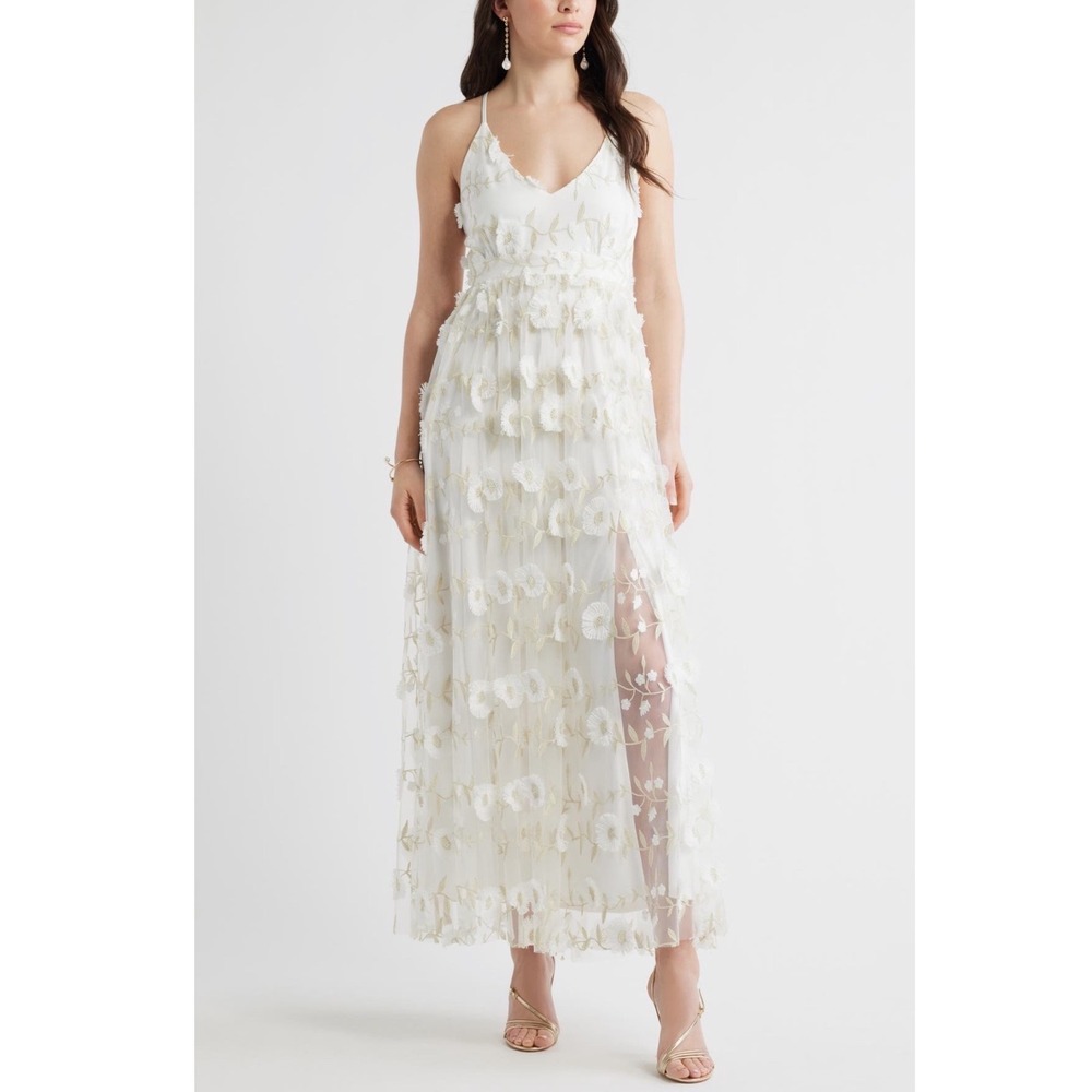 Chelsea28 3D Floral Applique Maxi Dress New!
